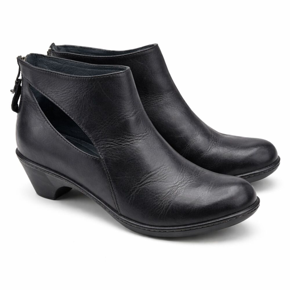 Dansko Bonita Black Leather Cutout Ankle Booties Block Heel Comfort Zip EU39 8.5
